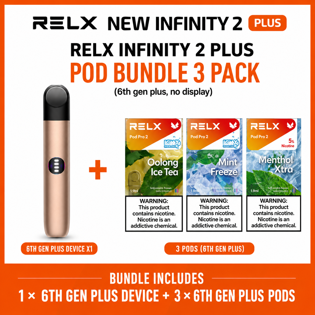 28c0c0bf-d88e-4e41-beac-347fdb634e31 RELX INFINITY 2 PLUS Device Set with 3 Pods (6th Gen Plus No Text) - Image 1